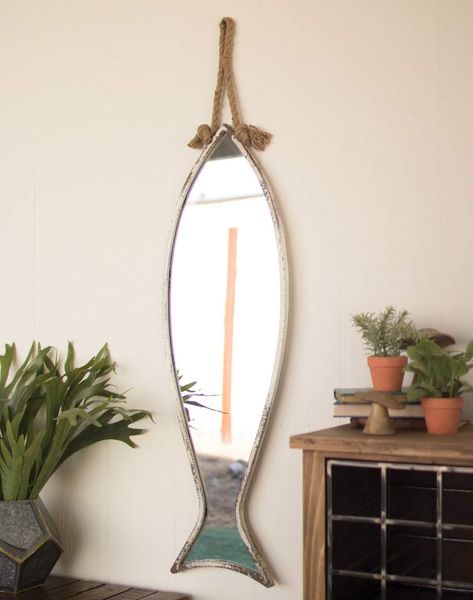 PRICES MAY VARY. 60 Day No Hassle Returns A Bella Coastal Decor Exclusive - Create effortless style in your coastal room with the Vertical Fish Mirror with Antique Finish and Rope Hanger, beautifully made with a nautical rope hanger and sleek fish silhouette. Wood frame in a weathered finish This nautical mirror measures 12 1/2"W x 40"H