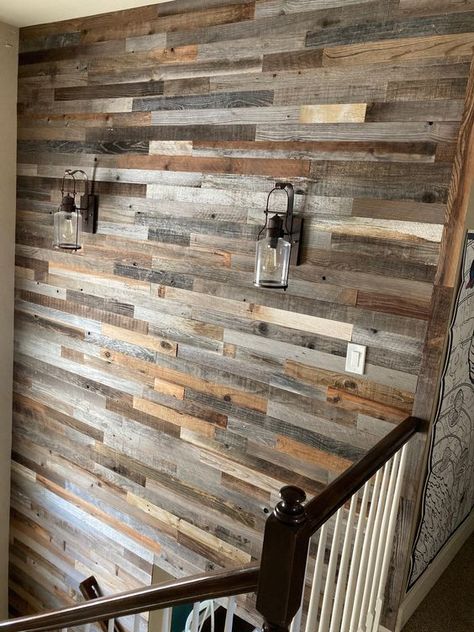 Multicolor Wood Wall, Scrap Wood Accent Wall, Barnboard Accent Wall, Barnwood Shiplap Wall, Farmhouse Wood Accent Wall, Shiplap Wall Basement, Stained Shiplap Wall, Flooring Accent Wall, Faux Cabin Walls