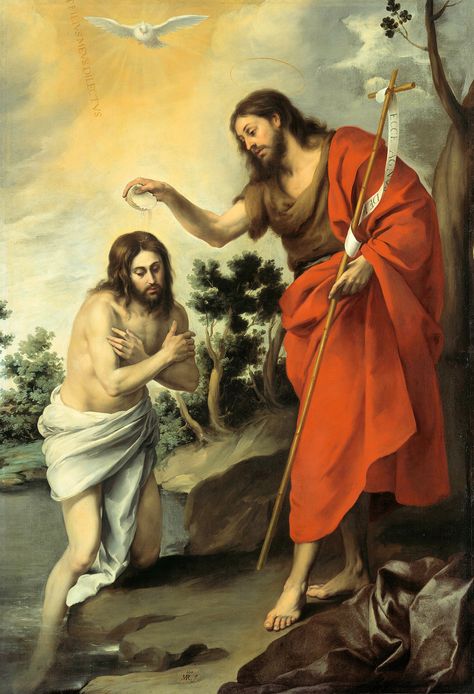 https://flic.kr/p/nHZRTi | The Baptism of Christ | c. 1665. Oil on canvas. 233,2 x 160,1 cm. Staatliche Museen zu Berlin, Gemäldegalerie, Berlin. 68.2. Jesus Baptised, Rosary Mysteries, Image Of Jesus, Baptism Of Christ, St John The Baptist, Favorite Verses, Life Of Christ, Religious Painting, Spanish Painters