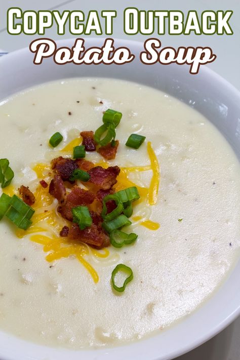 Indulge in the comfort of Outback Steakhouse Potato Soup with our quick 1-pot, 15-min recipe. A hearty bowl of creamy goodness awaits! via @mindyscookingobsession Outback Potato Soup, Berry Sweet Rolls, Baked Potato Soup Crock Pot, Steakhouse Potatoes, Copycat Outback, Canned Potatoes, Country Gravy, Potato Soup Crock Pot, Fresh Potato