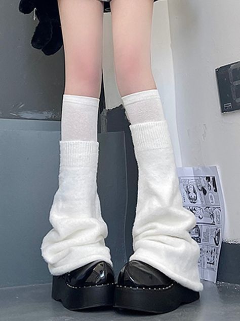 The price is for a pair of socks and a pair of leg warmers only, others are not included. Cute High Socks, Shein Leg Warmers, Korean Leg Warmers, Flare Leg Warmers, Medias Aesthetic, Leg Warms, Harajuku Style Fitted White Leg Warmers, Black Harajuku Leg Warmers For Fall, Leg Warmers White