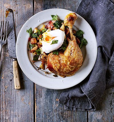 Confit Chicken, Chicken Confit, Perfect Poached Eggs, Fresh Olives, Potato Hash, Bbc Good Food, Poached Egg, Low Fodmap Recipes, Chicken Potatoes