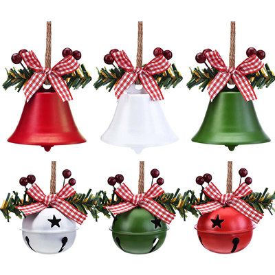 Convenient decoration: there are decorated holly berries and bows of each Christmas bells ornaments, so you can attach bells with rope and plaid ribbon, and then tie the bell to the place you want to decorate; The whole decoration process is simple and convenient | ForeverBest 6 Piece Bell Hanging Figurine Ornament Set in Green / Red / White, Size 5.9 H x 1.97 W in | Wayfair Christmas Jingle Bells, Xmas Bells, Craft Bells, Crafts Holiday, Bell Decorations, Holiday Party Favors, Christmas Jingles, Christmas Bell, Holiday Party Gift