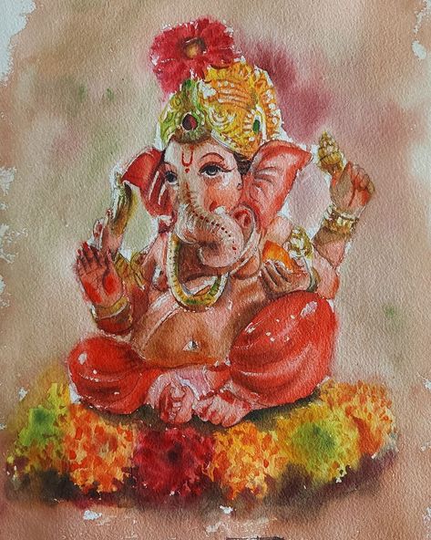 Indian God Art Painting, Ganesh Lord Painting, Ganeshji Rangoli Designs Latest, Ganpati Watercolor, Ganpati Bappa Art, Ganesh Ji Art, Ganpati Illustration, Shiva Watercolor, Ganapati Painting