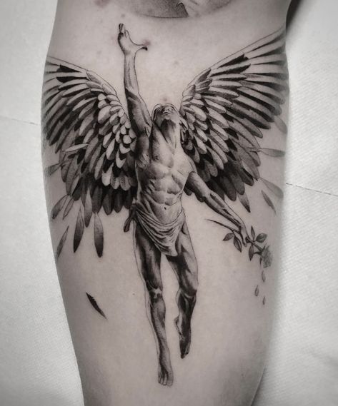 Cruces Tattoo, Icarus Tattoo, Tattoo Quotes For Men, Hp Tattoo, Medieval Tattoo, Flying Tattoo, Angel Tattoos, Polynesian Tattoo Designs, Greek Mythology Tattoos