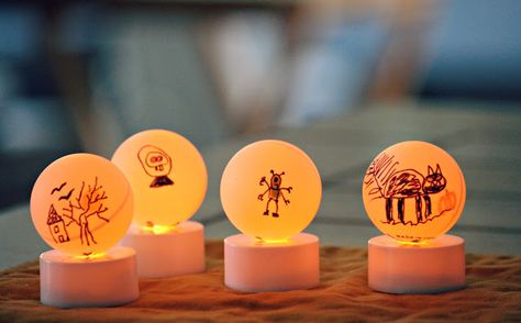 Ping Pong Lights, Tea Light Crafts, Holiday Crafts Gifts, Homeschool Crafts, Ping Pong Balls, Kids Christmas Party, Craft Lights, Sharpie Markers, Light Crafts