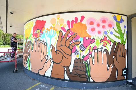 Mural collaboration brings new life to Sitka school playground - KCAW Elementary School Playground, Mural Cafe, School Cafe, Trick Art, Mural Art Design, Mural 3d, School Murals, Murals For Kids, School Playground