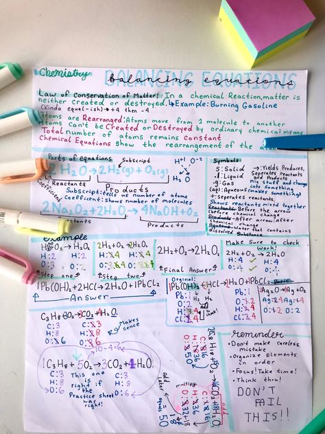 Balancing Chemical Equations Notes, Equations Notes, Balancing Equations, Chemical Equation, Aesthetic Notes, Chemical Reaction, Science Notes, Chemical Reactions, Science Classroom