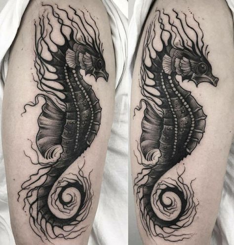 Creepy Seahorse Tattoo, Sea Horse Tattoo Design, Sea Horse Tattoos, Seahorse Tattoo Design, Sea Life Tattoo, Sea Horse Tattoo, Aquatic Tattoo, Sea Life Tattoos, Cupid Tattoo