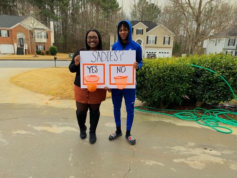 #sadiesproposal #basketball Basketball Promposal For Him, Basketball Promposal, Hoco Signs, Sadies Proposal, Dance Proposals, Prom Posters, Prom Proposals, Cute Prom Proposals, Dance Proposal