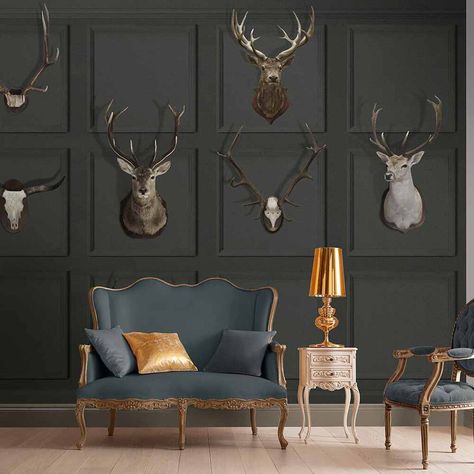 Contemporary Mural, Bathroom Wall Mural, Latest Wallpaper Designs, Classical Interior, Hunting Room, Trophy Rooms, Grey Wall, Graham & Brown, Brown Walls