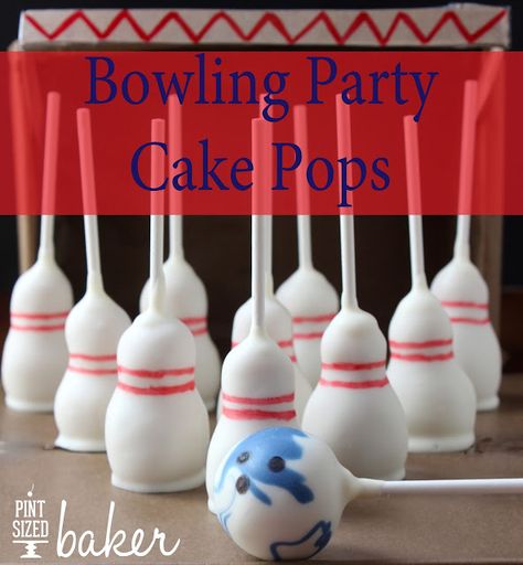 Bowling Party Cake Pops Bowling Party Cake, Bowling Ball Cake, Bowling Party Themes, Bowling Cake, Cake Pops Recipe, Pops Cake, Bowling Birthday Party, 50th Cake, Ball Cake