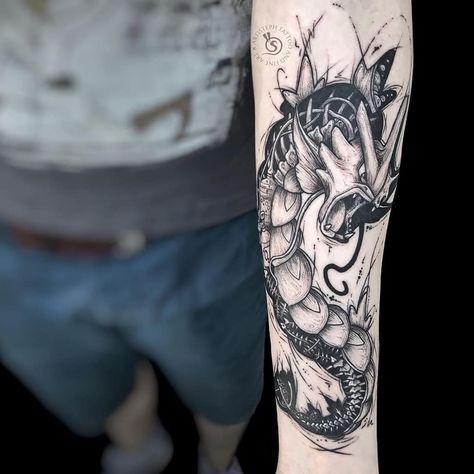 Great Gyarados anatomy tattoo for today's 8th #pokemonday post thanks to @artisteph 🖤 Gyrados Pokemon Tattoo, Gyarados Tattoo, Pokemon Tattoo Sleeve, Gyarados Pokemon Tattoo, Black And Grey Pokemon Tattoo, Red Gyarados Tattoo, Legendary Pokemon Tattoo Ideas, Pokemon Leg Sleeve Tattoo, Phoenix Tattoo Arm