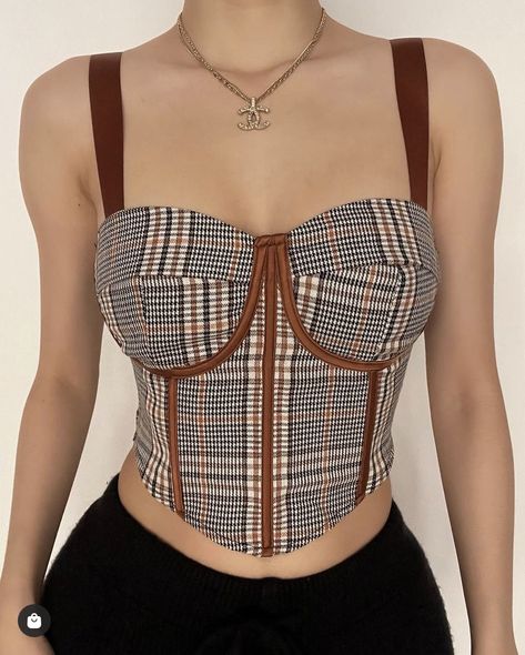 Plaid Corset Top, Plaid Corset, Corset Fashion Outfits, Europe 2024, Neck Corset, Corset Fashion, Diy Clothes Design, Corset Crop Top, Fashion Design Sketches