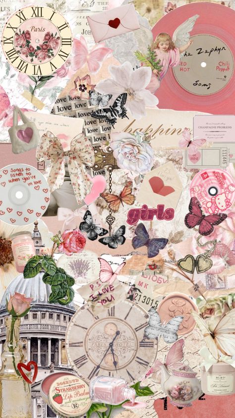 #pink #pretty #vintage #moodboard #collage #newspaper #aesthetic #clock #music #girly #love Pink Newspaper Background, Pink Aesthetic Newspaper, Pink Newspaper Aesthetic, Pink Vintage Aesthetic Wallpaper, Pink Scrapbook Aesthetic, Light Pink Collage, Pink Vintage Background, Vintage Pink Aesthetic Wallpaper, Vintage Girly Aesthetic