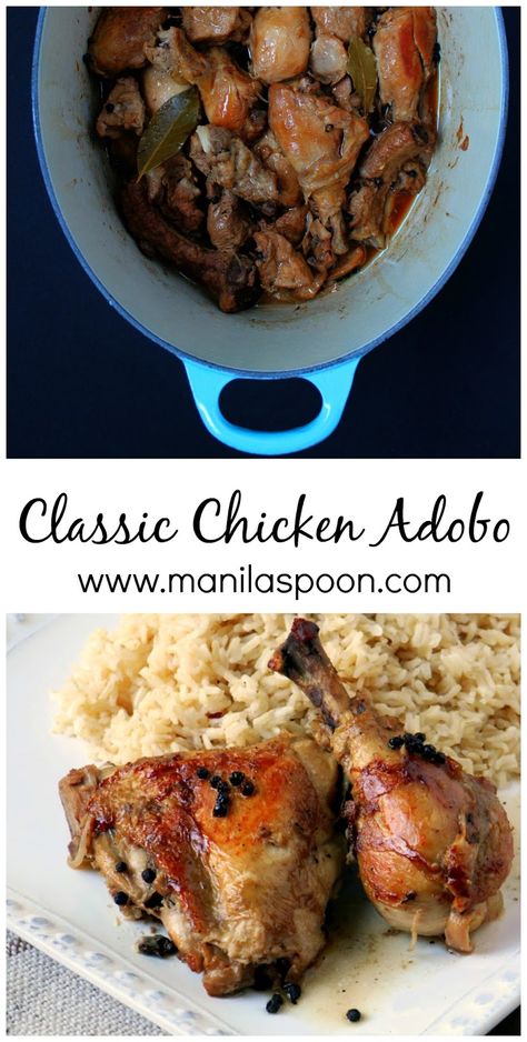 Filipino Adobo, Soy Sauce Garlic, Chicken Adobo, Adobo Recipe, Adobo Chicken, Marinade Sauce, Filipino Food, Bay Leaves, Filipino Recipes