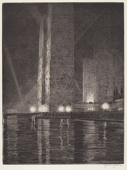 Night Building, American Fine Art, Childe Hassam, Grand Canal, National Gallery Of Art, World's Fair, Yorkie, Etching, Cityscape