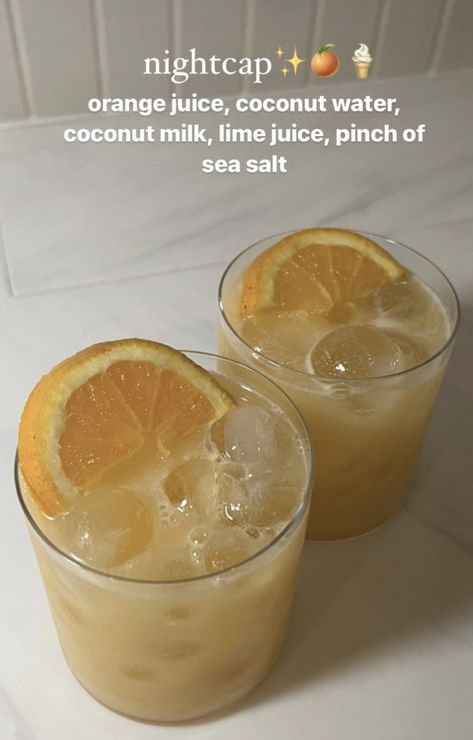 Orange Juice Coconut Water Salt, Nighttime Drinks For Sleep, No Caffeine Drinks, Coconut Milk Drink Recipes, Night Time Drinks, Best Morning Drink, Coconut Milk Drinks, Night Cap Drink, Wellness Drinks