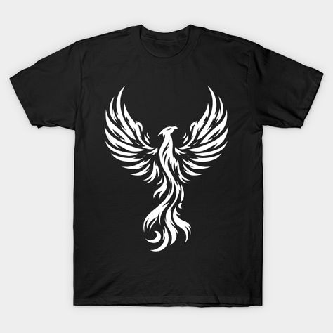 A graceful white phoenix logo, symbolizing rebirth and renewal with its outstretched wings. This fantasy art piece captures the essence of a mythical bird rising from the ashes in an elegant design. -- Choose from our vast selection of Crewneck and V-Neck T-Shirts to match with your favorite design to make the perfect custom graphic T-Shirt. Pick your favorite: Classic, Relaxed Fit, V-Neck, Tri-Blend, Dolman Extra Soft Tri-Blend, Slouchy V-Neck, Slouchy, Premium, Heavyweight, Curvy, Ringer, and Mythical Bird, Phoenix Logo, Rising From The Ashes, Mythical Birds, Rise From The Ashes, White Shop, Elegant Design, Phoenix, Fantasy Art