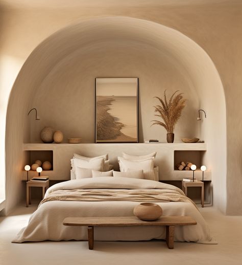 Would you stay here! Amazing villa, holiday resort, hotel, home, rich old money holiday Ideas, Home Decor Old Money, Holiday Villa Interior, Modern Mediterranean Bedroom Ideas, Boho Hotel Design, Modern Warm Home Aesthetic, Modern Bedroom Design Luxury Dream Homes, Mykonos Bedroom, Rich Houses Interior, Bali Aesthetic Villa