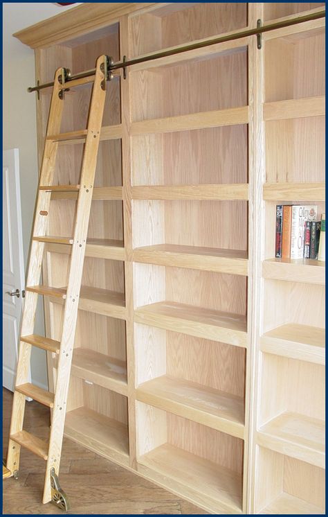 Floor To Ceiling Bookshelves, Diy Bookshelf, Library Ladder, Kursi Bar, Ladder Bookshelf, Library Room, Library Wall, Home Library Design, A Ladder