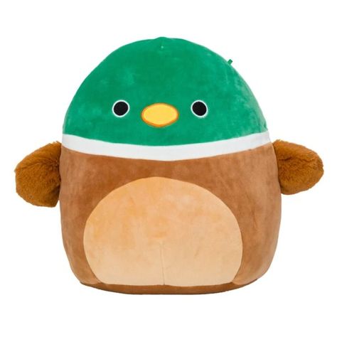 Avery the Mallard is a green and brown duck Squishmallow. Don't let his size fool you, Avery is a skilled left wingman for the Squishmallows rugby team and one day wants to be a coach! His whole family comes to watch and they bring popsicles to celebrate once the game is over. Avery is a duck with a jade green head and a brown body, separated by a white marking on his neck. He has fluffy brown wings the same color as his body and a paler, tan colored belly. His round black eyes have a white ring Avery The Duck, Duck Ornaments, Pillow Pals, Cute Squishies, The Game Is Over, Mallard Duck, Cute Stuffed Animals, The Duck, Mallard