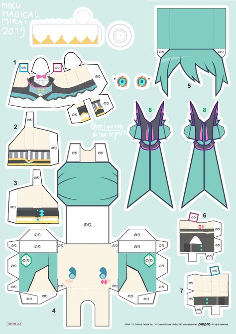 Miku Papercraft, Papercraft Templates Printables, Origami Sheets, More More Jump, Paper Figures, 3d Karakter, Paper Doll Printable Templates, Gacha Clothes, Anime Paper