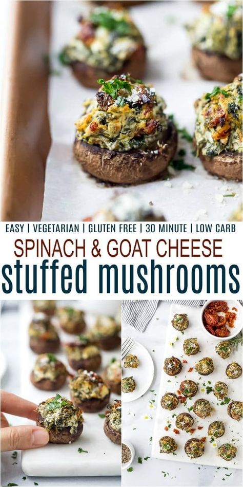 Goat Cheese Stuffed Mushrooms, Spinach And Goat Cheese, Mushroom Appetizers, Cheese Stuffed Mushrooms, Goat Cheese Recipes, Stuffed Mushroom, Low Carb Breakfast Recipes, Spinach Stuffed Mushrooms, Cheese Stuffed