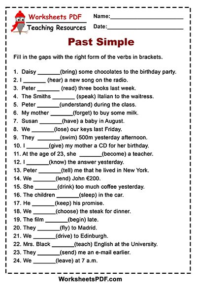 Simple Past Tense Work Sheets, Past Simple Work Sheet, Past Worksheets, Irregular Verbs Worksheet, Simple Past Tense Worksheet, Past Tense Worksheet, Verbs Worksheet, Past Continuous, Tenses English