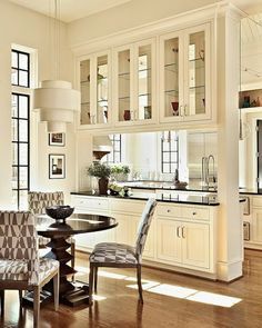 Great way to open up a kitchen to the living areas and still have it appear to be a separate space Functional Kitchen Layout, Kitchen Pass Through, Kitchen Pass, Smart Tiles, Cabinets And Countertops, Transitional Kitchen, Functional Kitchen, Kitchen Redo, Room Remodeling