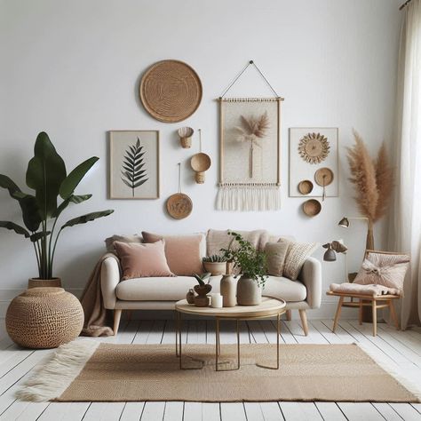 Minimalist Modern Boho Living Room Minimalist Boho Apartment, Collected Living Room, Modern Boho Living Room Ideas, Serene Home, Boho Living Room Ideas, Boho Apartments, Modern Boho Living Room, Above Couch, Boho Minimalist