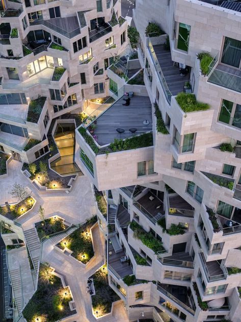 Take a closer look at MVRDV's newly-opened Amsterdam 'Valley' towers | News | Archinect Vertical Forest, Unique Floor Plans, Natural Stone Flooring, Concrete Building, Urban Fabric, Green City, Top Travel Destinations, Forest Design, Landscape Architect