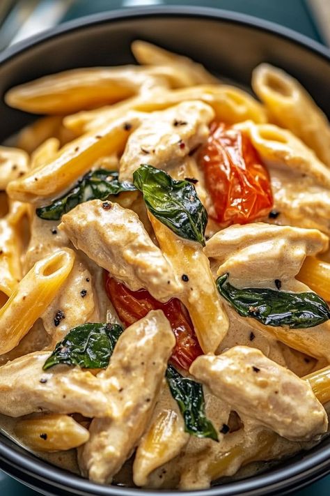 Italian Creamy Chicken Pasta Creamy Tuscan Pasta, Chicken Pasta Creamy, Creamy Tuscan Chicken Pasta, Creamy Chicken Pasta Recipes, Meatballs Recipes, Tuscan Pasta, Tuscan Chicken Pasta, Pasta Meals, Creamy Pasta Recipes