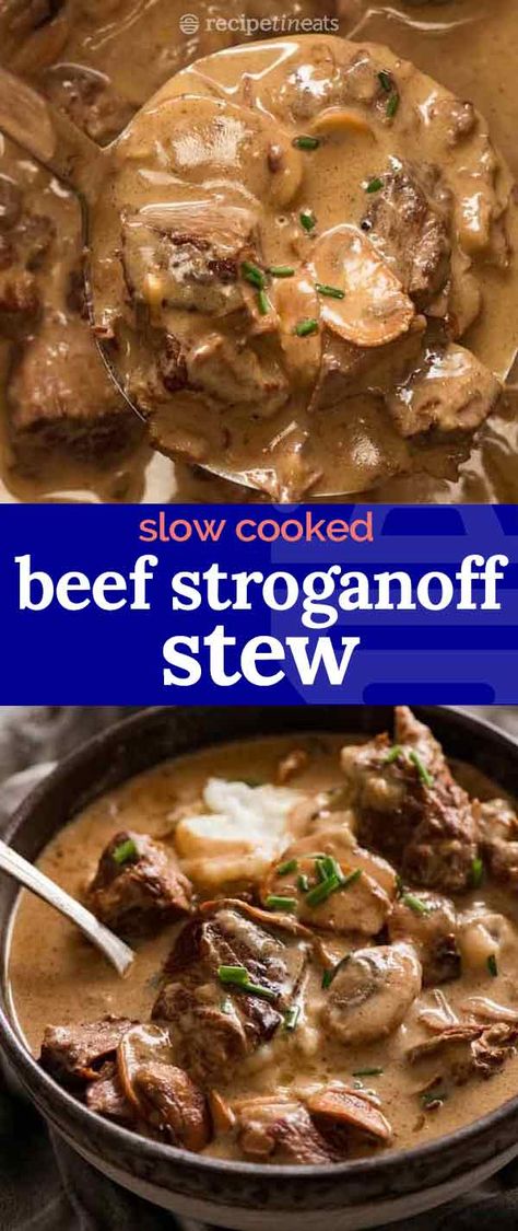 Beef Ragout Pasta, Slow Cook Beef Stroganoff, Creamy Beef Stew, Beef Mushroom Stroganoff, Stroganoff Sauce, Stewing Beef, Beef Stroganoff Crockpot, Crockpot Recipes Beef Stew, Crockpot Stew