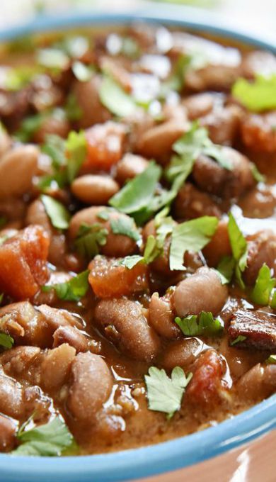 Slow Cooker Charro Beans Charo Beans Recipe, Charro Beans Recipe, Bean Meals, Beans Recipe Crockpot, Charro Beans, Beans In Crockpot, Slow Cooker Beans, Mexican Side Dishes, Bean Recipe