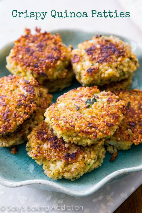 These simple crispy quinoa patties are so versatile. They're a great meatless option that even meat eaters will love. Play around with your favorite vegetables and spices. Makes great leftovers! Quinoa Patties, Sallys Baking, Crispy Quinoa, Sally's Baking, Patties Recipe, Quinoa Recipes, Meatless Meals, Vegetarian Dishes, Veggie Recipes