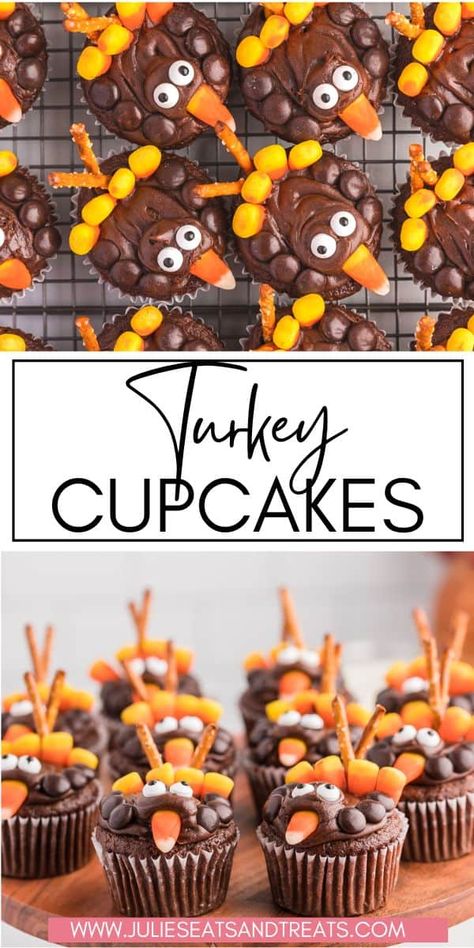 Cute Turkey Cupcakes, Individual Apple Pies, Turkey Cupcakes, Thanksgiving Cupcakes, Thanksgiving Desserts Table, Dump Cake Pumpkin, Best Thanksgiving Recipes, Easy Turkey, Diy Desserts