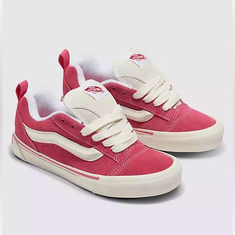 Vans Knu Skool In A Limited Pink/Marshmallow Combo. Cross Posted And Going Super Quick! You Know You Want These! I Can Guarantee You Won’t Come Across Another Size 10+ Feel Free To Request Missing Sizes As I’ll Be Trying To Get More Of These. Will Ship Same Or Next Day, In Brand New With Tags, Exactly As Shown. Message With Any Questions And Bundle For A Discount! New To Poshmark? Use Invite Code- Dunn_dealz For $10 Off Your First Order! Shoe Rotation, Pink Marshmallow, Pink Marshmallows, Simple Outfits For School, Pink Vans, Pretty Shoes Sneakers, Retro Color, Pretty Shoes, Shoes Shoes