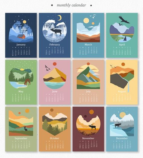 Calendar Design Inspiration, Modern Calendar, Kalender Design, 달력 디자인, Etsy Stickers, Calendar 2023, 2022 Calendar, 2023 Calendar, Calendar Templates