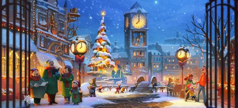 Concept art : Chick-Fil-A // PSYOP on Behance Blizzard Illustration, Winter Concept Art, Christmas Concept Art, Christmas Environment, Bg Design, Class Pictures, Holiday Village, Animated Christmas, Fantasy Setting