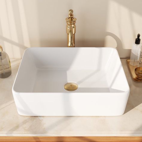 DeerValley Ally 19" x 15" Vitreous China Rectangular Bathroom Sink Vessel Sink & Reviews - Wayfair Canada Rectangular Bathroom Sink, Kohler Sink, Rectangular Vessel Sink, Bathroom Sink Design, Rectangular Sink Bathroom, Rectangular Bathroom, Ceramic Undermount Sink, Sleek Bathroom, Glass Sink