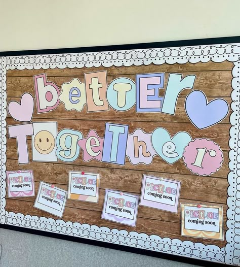 Classroom Photo Bulletin Board, Student Photo Bulletin Board, Better Together Classroom Door, Picture Bulletin Board Ideas Classroom, Family Wall Bulletin Board, Cute Classroom Bulletin Board Ideas, This Is Us Bulletin Board, Better Together Classroom Theme, We Are Better Together Bulletin Board