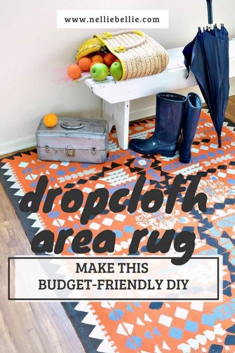 This dropcloth rug uses just some great paint to turn a really cheap fabric into an incredible rug. DIY CAN be worth it! Floor Cloth Diy, Drop Cloth Rug, Painted Floor Cloths, Area Rugs Diy, Drop Cloth Projects, Diy Rugs, Canvas Drop Cloths, Rug Tutorial, Paint Drop