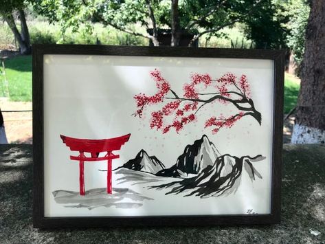 Chinese Ink Painting, Ink Paintings, Painting Frame, Ink Watercolor, Chinese Ink, Ink Painting, Simple Art, Art Watercolor, Art Room