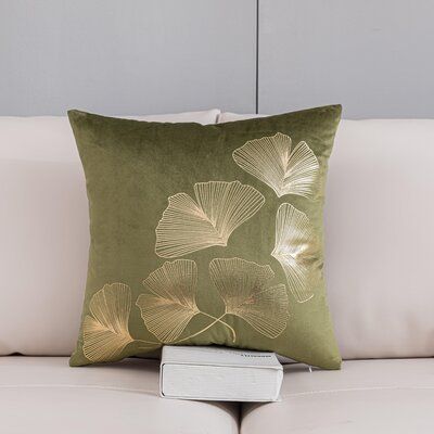 Accentuate your living room with these gold leaf print contemporary accent pillow covers. These pillows each feature a trendy leaf print on a velvet cover for a plush, comfortable feel. | Mercer41 Escarcega Gold Ginkgo Square Pillow Cover Green 20.0 x 20.0 x 0.25 in | C001216826_1821775959_1821775960 | Wayfair Canada Olive Green Pillows, Sage Pillow, Olive Decor, Green Pillows Decorative, Natural Palette, Green Throw Pillows, Gold Pillows, Green Pillows, Green House