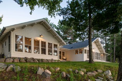 Gull Cottage - Rehkamp Larson Architects Soothing Interiors, Contemporary Lake House, Lakefront Cottage, Small Guest Rooms, Gull Lake, Minnesota Lake, Ranch Exterior, Lakeside Cottage, Waterfront Cottage