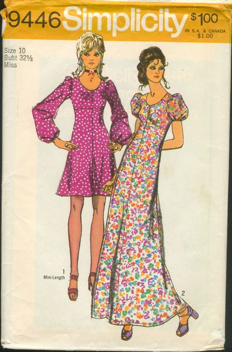 Dress With Skirt, Hippie Maxi Dress, Peasant Style Dress, Simplicity Patterns Dresses, 1970s Sewing Patterns, Vestidos Retro, Vintage Dress Patterns, Motif Vintage, Miss Dress