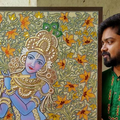 Lippan Art Krishna Painting, Iskon Vrindavan, Acrylic Glass Painting Ideas, Krishna Lippan Art, Lippan Art Design, Krishna With Cow, Drawing Tricks, Lipan Art, Indian Traditional Paintings