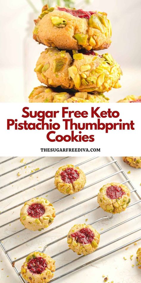 Sugar Free Keto Pistachio Thumbprint Cookies, a simple and delicious dessert recipe with no added sugar, Keto, Low carb, Gluten free Sugar Free Pistachio Pudding Dessert, Pistachio Thumbprint Cookies, Pistachio Dessert Recipes, Keto Pistachio, Pistachio Pudding Dessert, Best Sugar Free Desserts, Gluten Free Pistachio, Pistachio Recipes Desserts, Diet Food Ideas