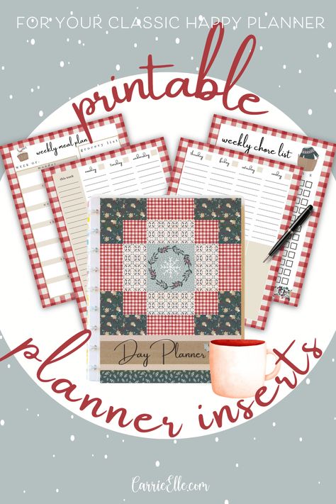 Free Printable Inserts for the Classic Happy Planner - Farmhouse Christmas - Carrie Elle Meal Planning Printable Grocery Lists, Happy Planner Christmas, Happy Planner Free Printable, Meal Planning Printable Weekly, Free Printables Organization, Classic Happy Planner, Meal Planning Printable, Planner Inserts Printable, Christmas Planner